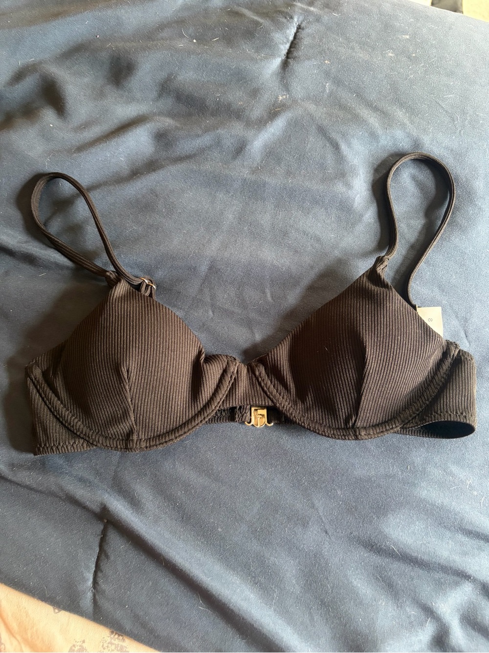 Ribbed Black Bikini Top with Front Clasp